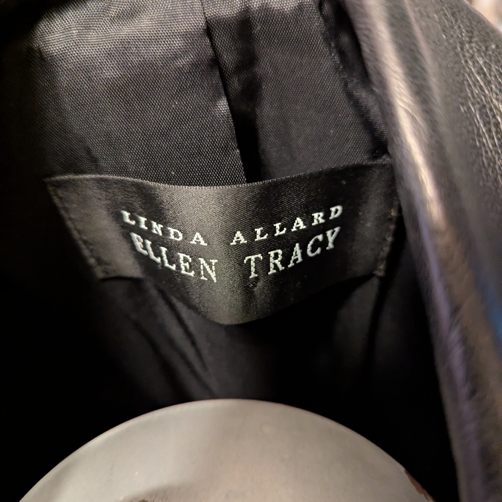 NWOT Linda Allard Ellen Tracy Blk Leather One Button Blazer Sz 12R - Picture 7 of 7